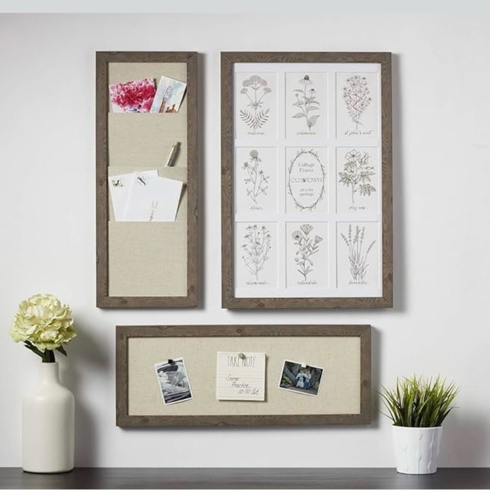 Three Piece Collage Boards Print Wall Art with Brown Frame